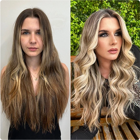 Antes y después: balayage rubio dimensional